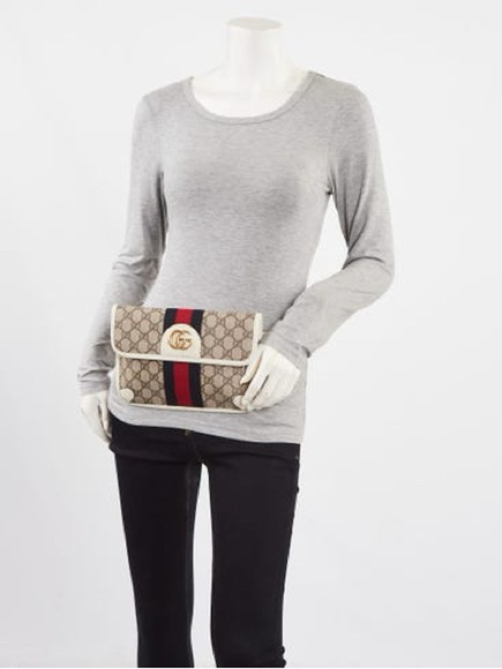 New GG Supreme Monogram Web Small Ophidia Belt Bag 95 38 Beige Ebony White - Picture 12 of 12